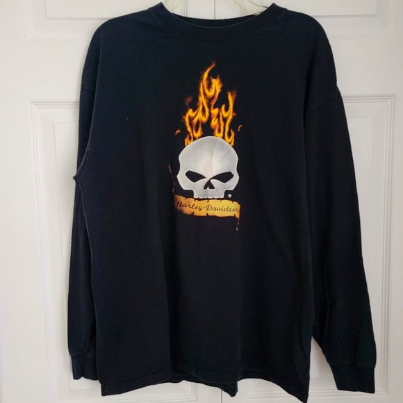 HARLEY DAVIDSON LONG SLEEVE T-SHIRT, SKULL & FLAMES, MEN'S SZ XL - Picture 1 of 5